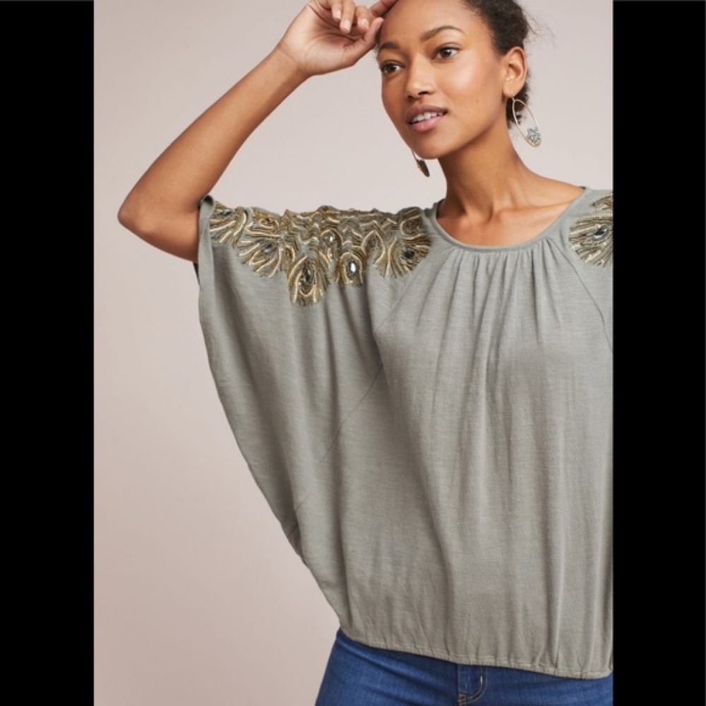 Anthropologie Feather-Cloaked Top NEW PXS/PS petite new with tag - Picture 3 of 5